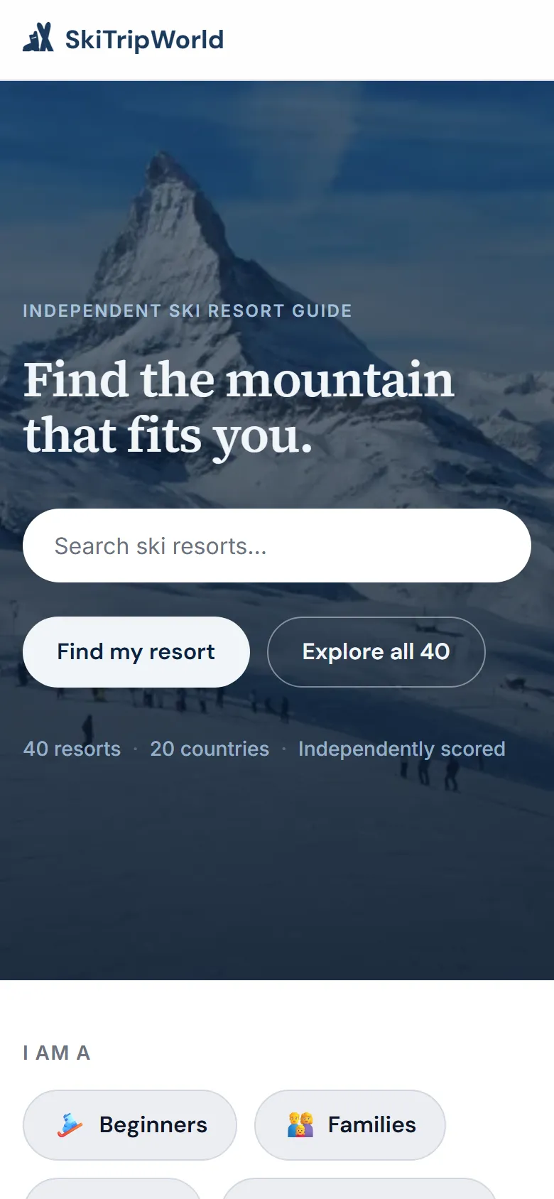 SkiTripWorld — mobile view